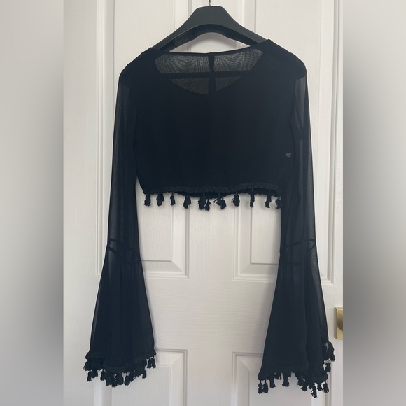 🎉HP🎉 Rare Vintage Dolce & Gabbana Sheer Black Top w/Tassels & Bell Sleeves IT 42 - Picture 11 of 13